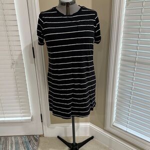 So Twisted Cotton Blend A-Line T-Shirt Dress, Sanctuary (Black & White, Size 1X)